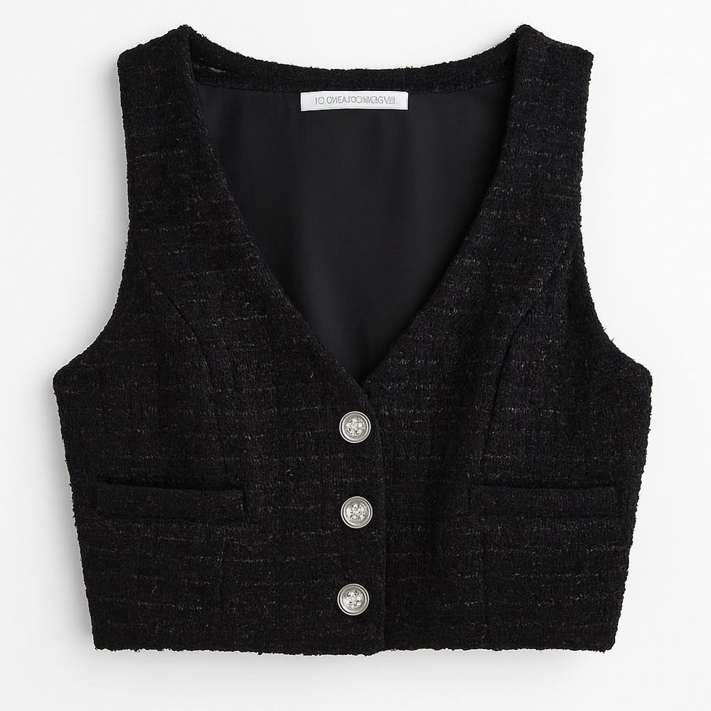 Altar'd State Black Tweed Vest with Silver Accents